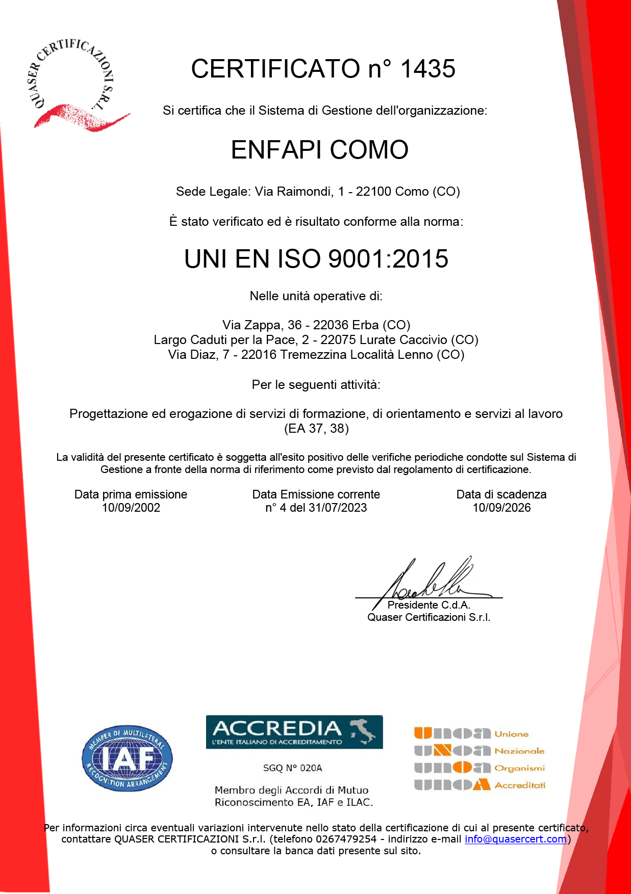 certificato SETT17